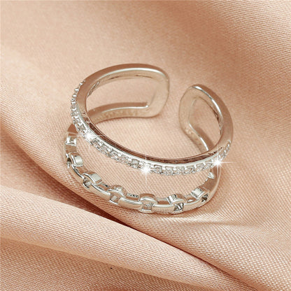 Double Row Zircon Geometric Hollow Ring