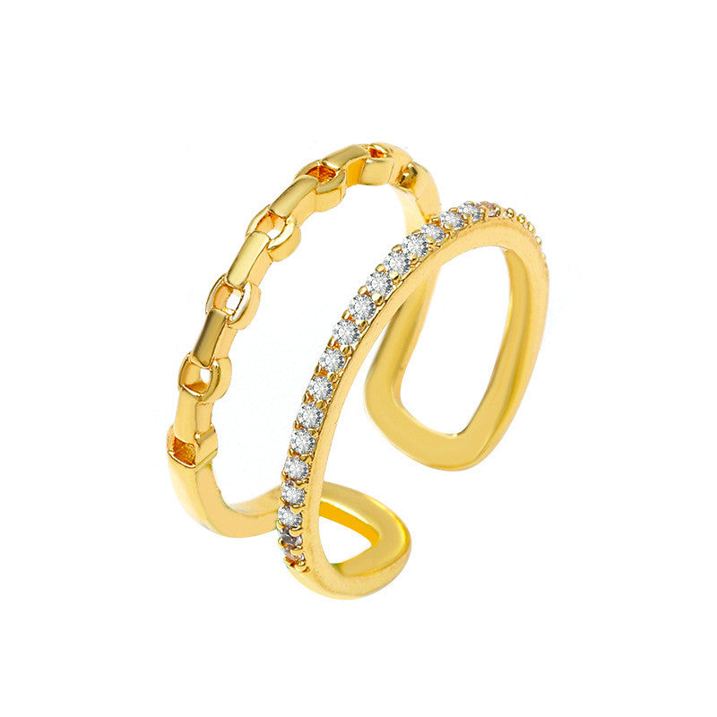 Double Row Zircon Geometric Hollow Ring