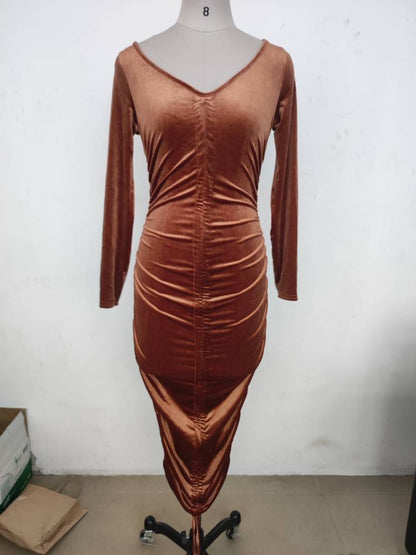 Solid Color High Waist Mid-length Dress