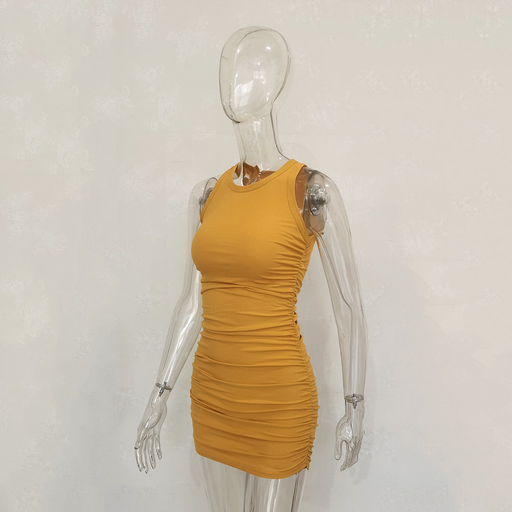 Women's Cotton Pleated Ribbed Dress