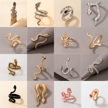 Long Trend Snake Pattern Metal Animal Retro Exaggerated Snake-shaped Ring For Men And Women