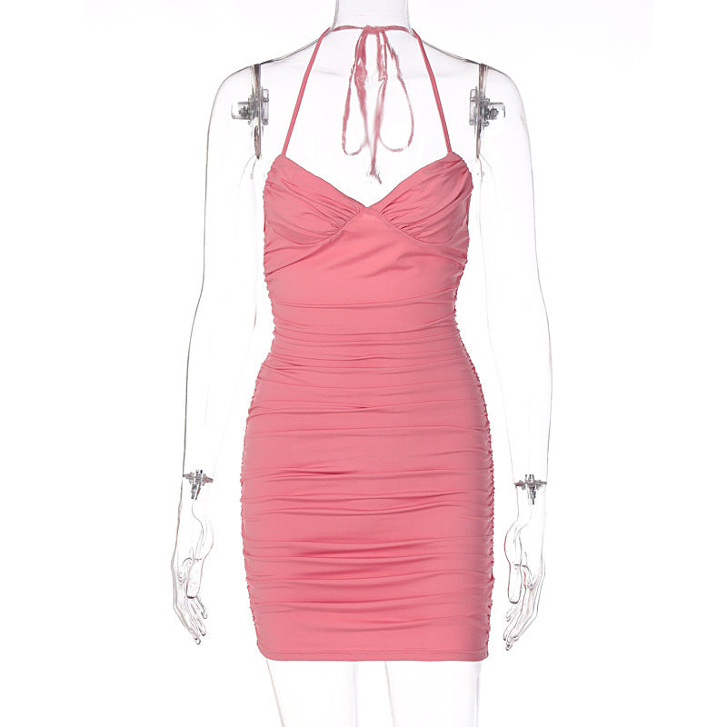 Women's Fashion Casual V-neck Pleated Lace-up Dress