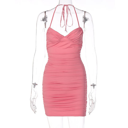 Women's Fashion Casual V-neck Pleated Lace-up Dress