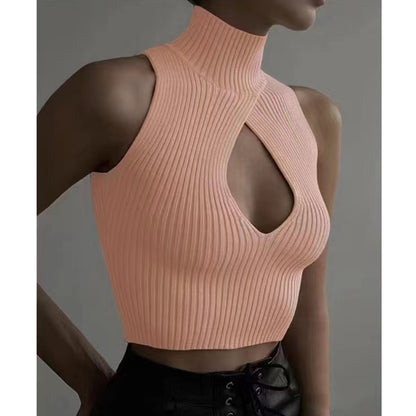 Short Vest High Collar Exposed Navel Niche Pure Sweater Top