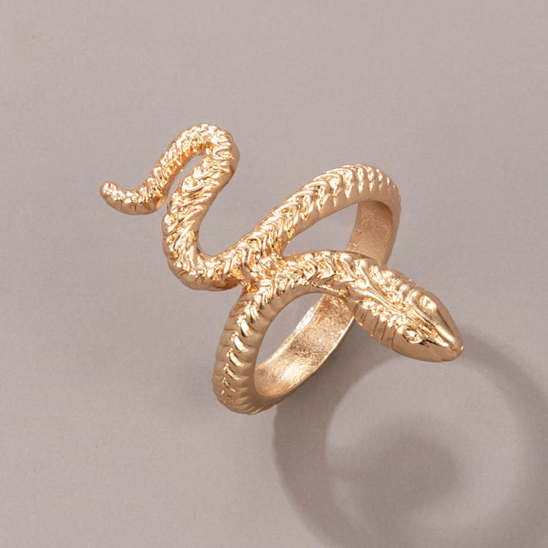 Long Trend Snake Pattern Metal Animal Retro Exaggerated Snake-shaped Ring For Men And Women