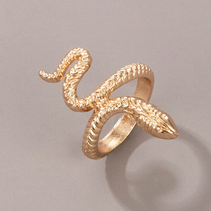 Long Trend Snake Pattern Metal Animal Retro Exaggerated Snake-shaped Ring For Men And Women