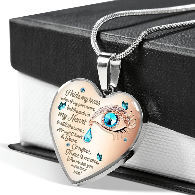 Blue Tearful Eyes Heart Pendant Epoxy Necklace For Women Men Memorial Jewelry