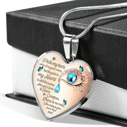 Blue Tearful Eyes Heart Pendant Epoxy Necklace For Women Men Memorial Jewelry