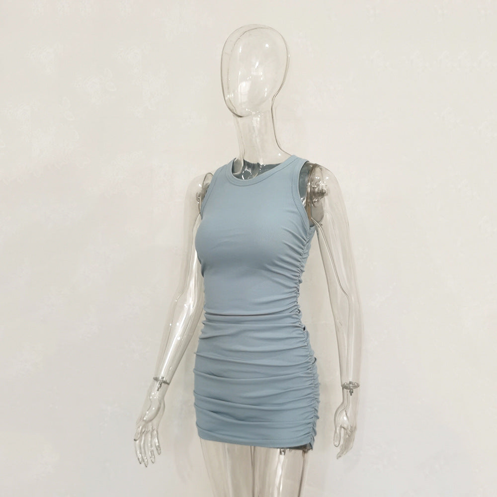 Women's Cotton Pleated Ribbed Dress