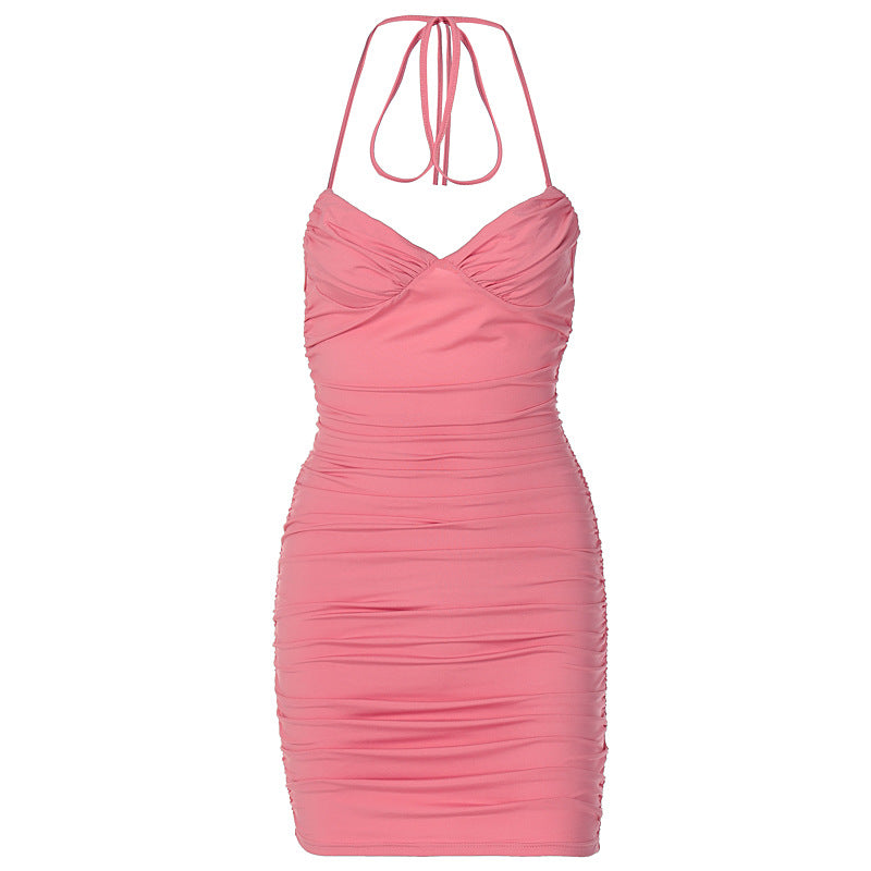 Women's Fashion Casual V-neck Pleated Lace-up Dress