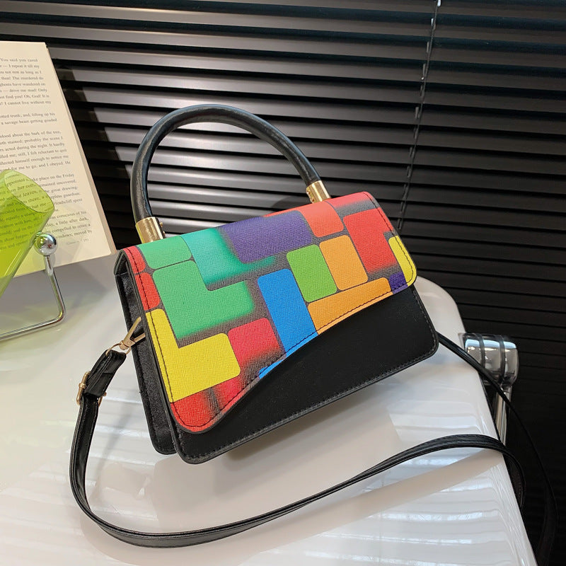 Fashion Retro Contrast Color Check Women's One Shoulder Crossbody Bag