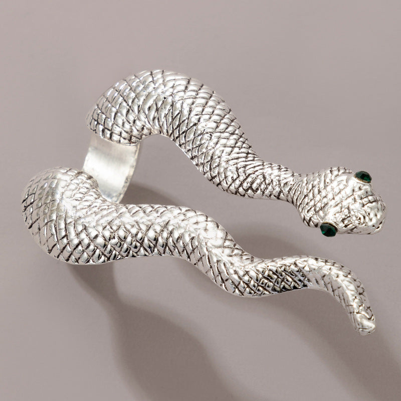 Long Trend Snake Pattern Metal Animal Retro Exaggerated Snake-shaped Ring For Men And Women