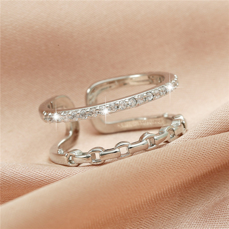Double Row Zircon Geometric Hollow Ring