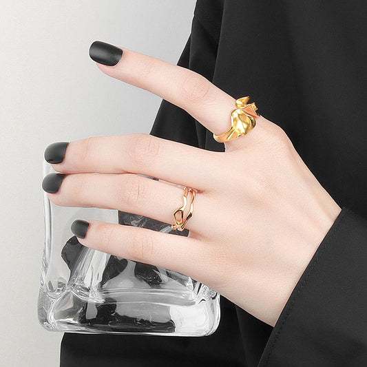 Female Niche Abstract Wave Pattern Irregular Concave-convex Matte Ring