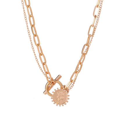 Vintage Multi-layer Coin Chain Choker Necklace For Women Gold Silver Color Fashion Portrait Chunky Chain Necklaces Jewelry