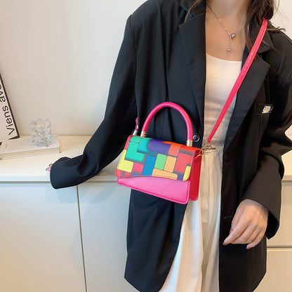 Fashion Retro Contrast Color Check Women's One Shoulder Crossbody Bag