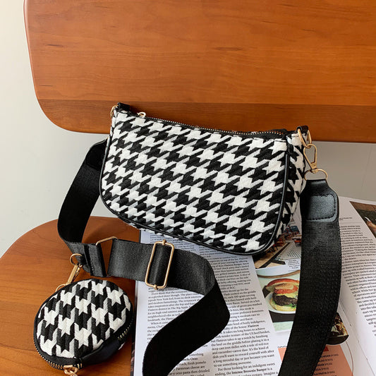 Western-style Simple Plaid One-shoulder Messenger Small Square Bag