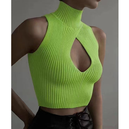 Short Vest High Collar Exposed Navel Niche Pure Sweater Top