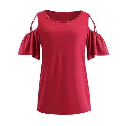 New Solid Color Off-the-shoulder Short-sleeved Top T-shirt