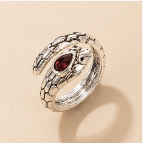 Long Trend Snake Pattern Metal Animal Retro Exaggerated Snake-shaped Ring For Men And Women