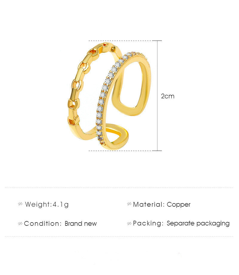 Double Row Zircon Geometric Hollow Ring