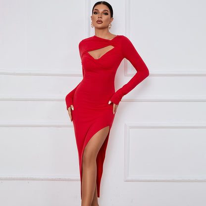 Skirt Sexy Slit Long Sleeve Dress